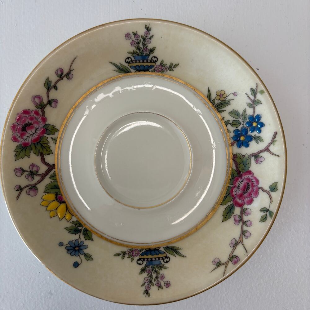 Furstenberg Palacchina Germany Floral Gold Trim Saucers Set of 4 Vintage